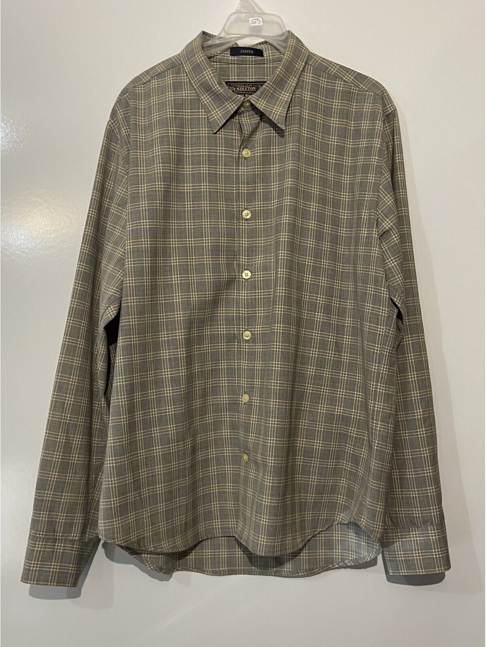 Mens PENDLETON Thomas Kay Brown Plaid Wool Jasper Button Up Shirt Sz L